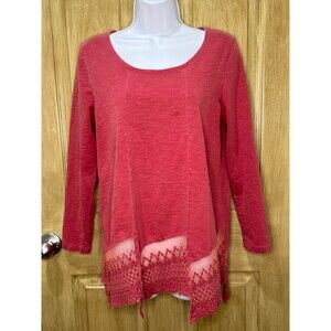 Soft Surroundings Womens Petite Medium Linley Tunic Lace Hem Brick Red